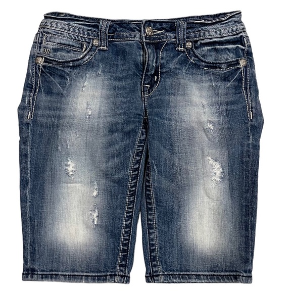 Miss Me Bermuda Denim Shorts with Peace Sign Detailing - Picture 2 of 15